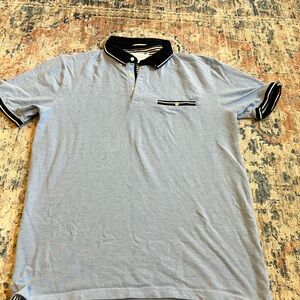 Denim & Flower Light Blue Polo with Contrast Black Collar